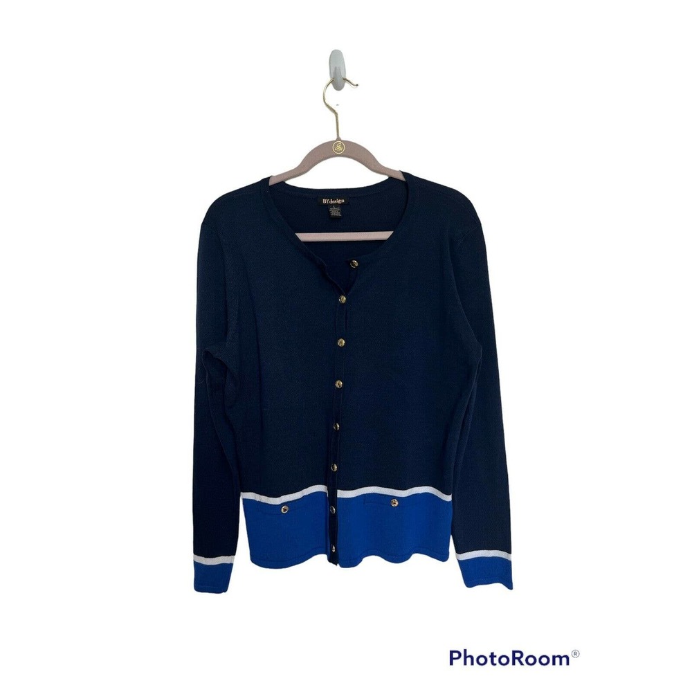 By design Women's Button Down Long Sleeve Cardigan Sweater Navy Size L